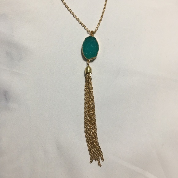 Blue Druzy Beaded Gold Necklace - Picture 2 of 2